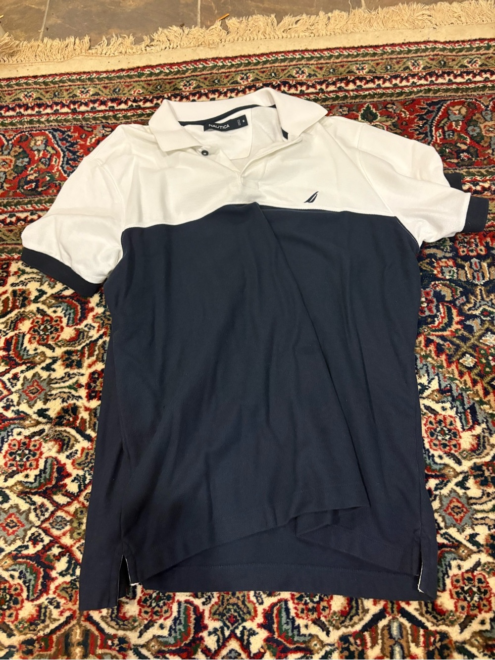 Nautica White and Navy Two-Tone Polo Shirt